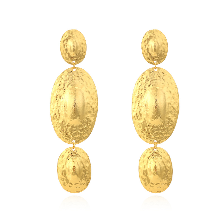 Oval Textured Long Earrings