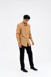 Men's Regular Fit Full Sleeve Linen Shirt -  Sand Brown