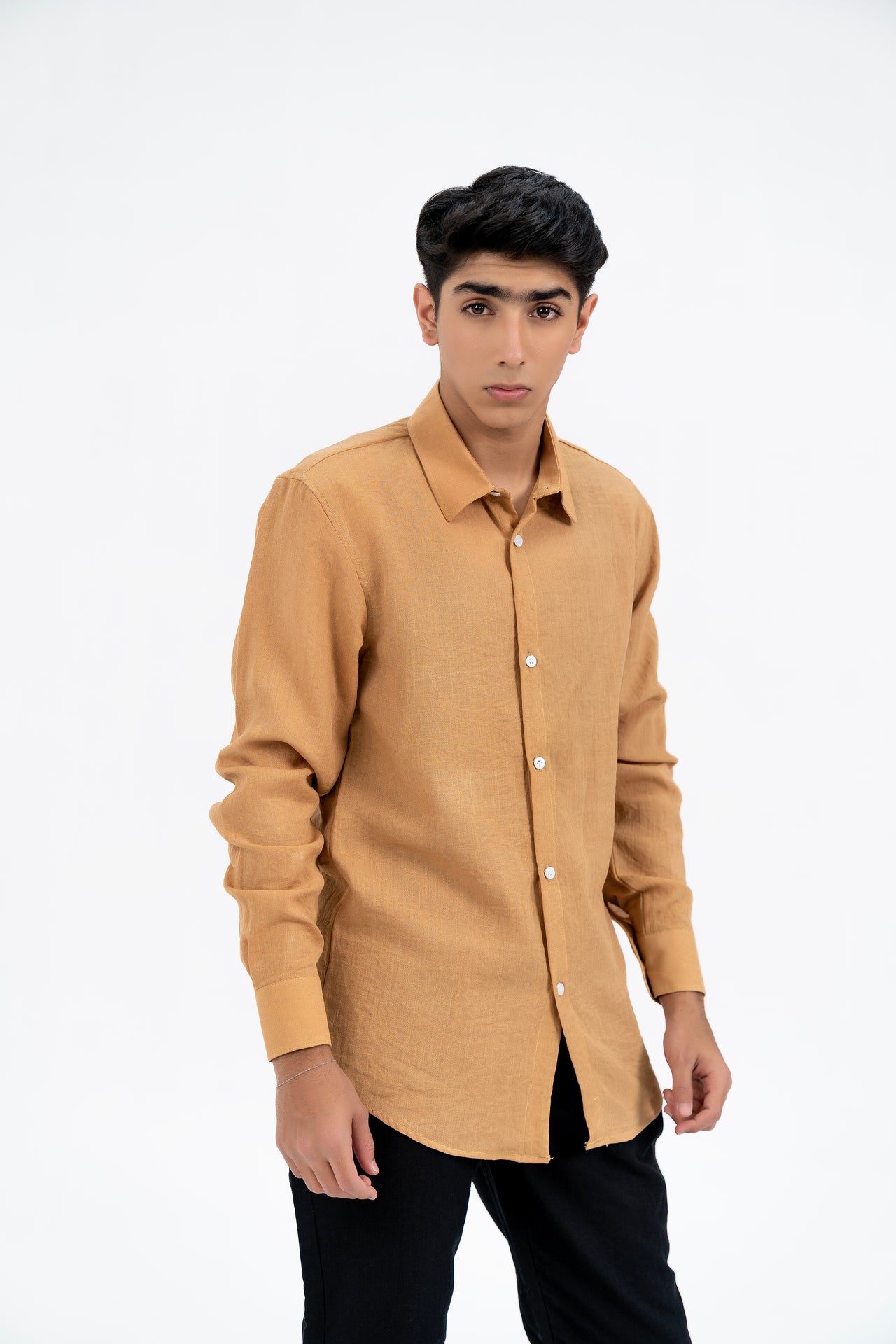 Men's Regular Fit Full Sleeve Linen Shirt -  Sand Brown