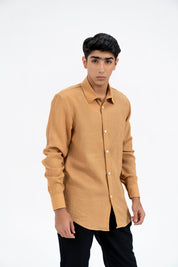 Men's Regular Fit Full Sleeve Linen Shirt -  Sand Brown