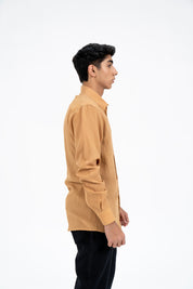 Men's Regular Fit Full Sleeve Linen Shirt -  Sand Brown