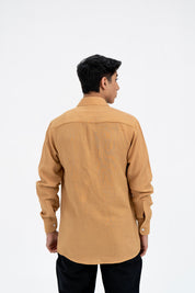 Men's Regular Fit Full Sleeve Linen Shirt -  Sand Brown