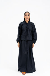 Front Knot Long Sleeve Blouse - Black