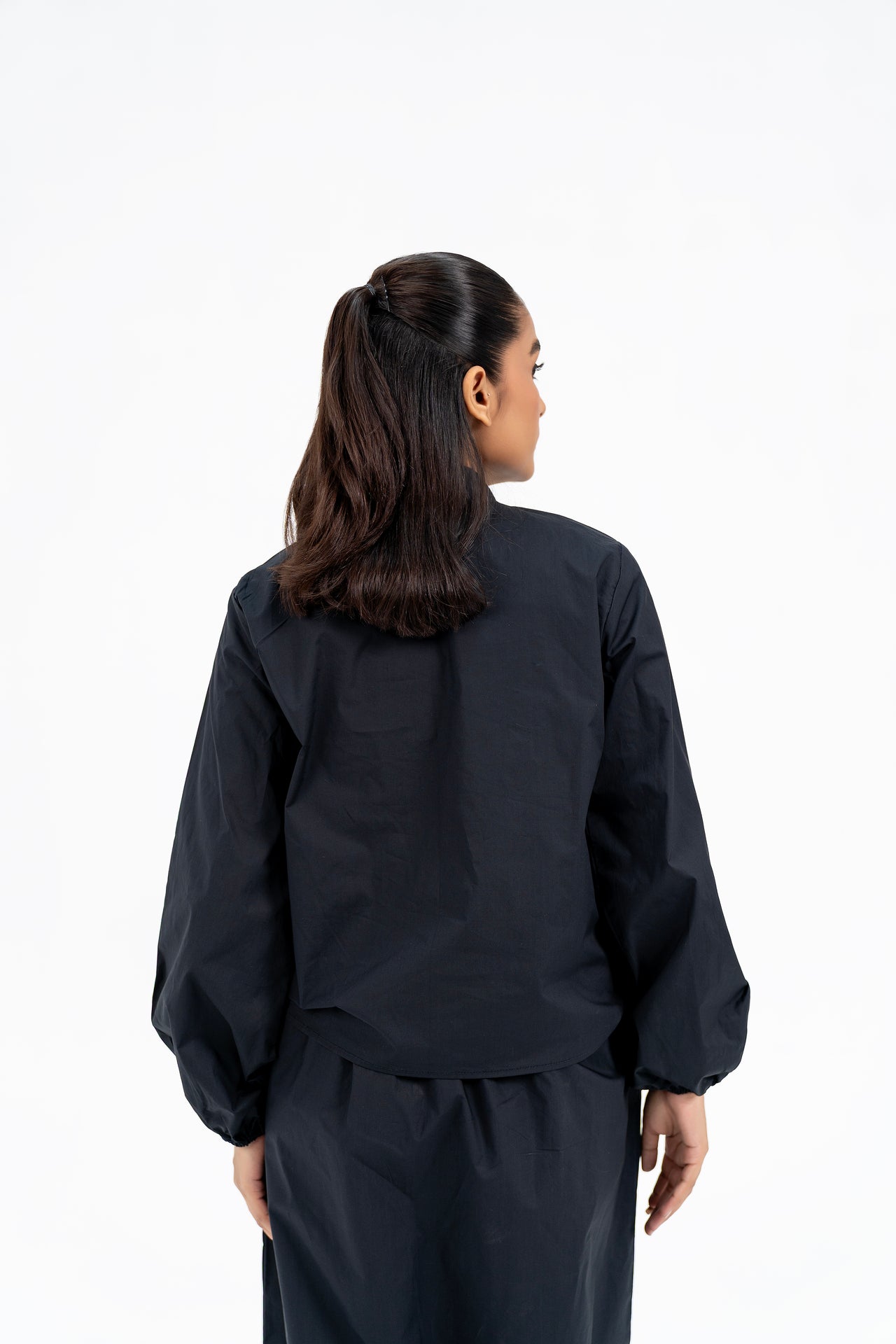 Front Knot Long Sleeve Blouse - Black