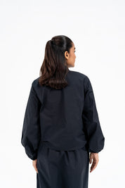 Front Knot Long Sleeve Blouse - Black