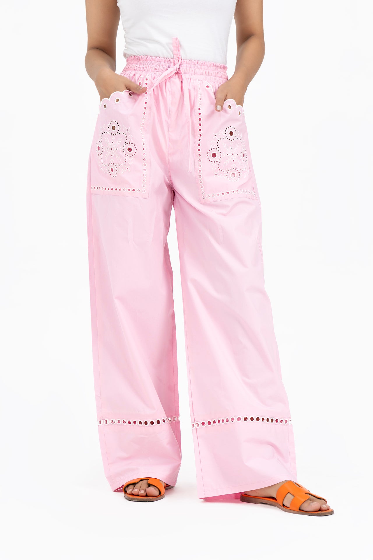 Pull-on Embroidery Pant - Light Pink