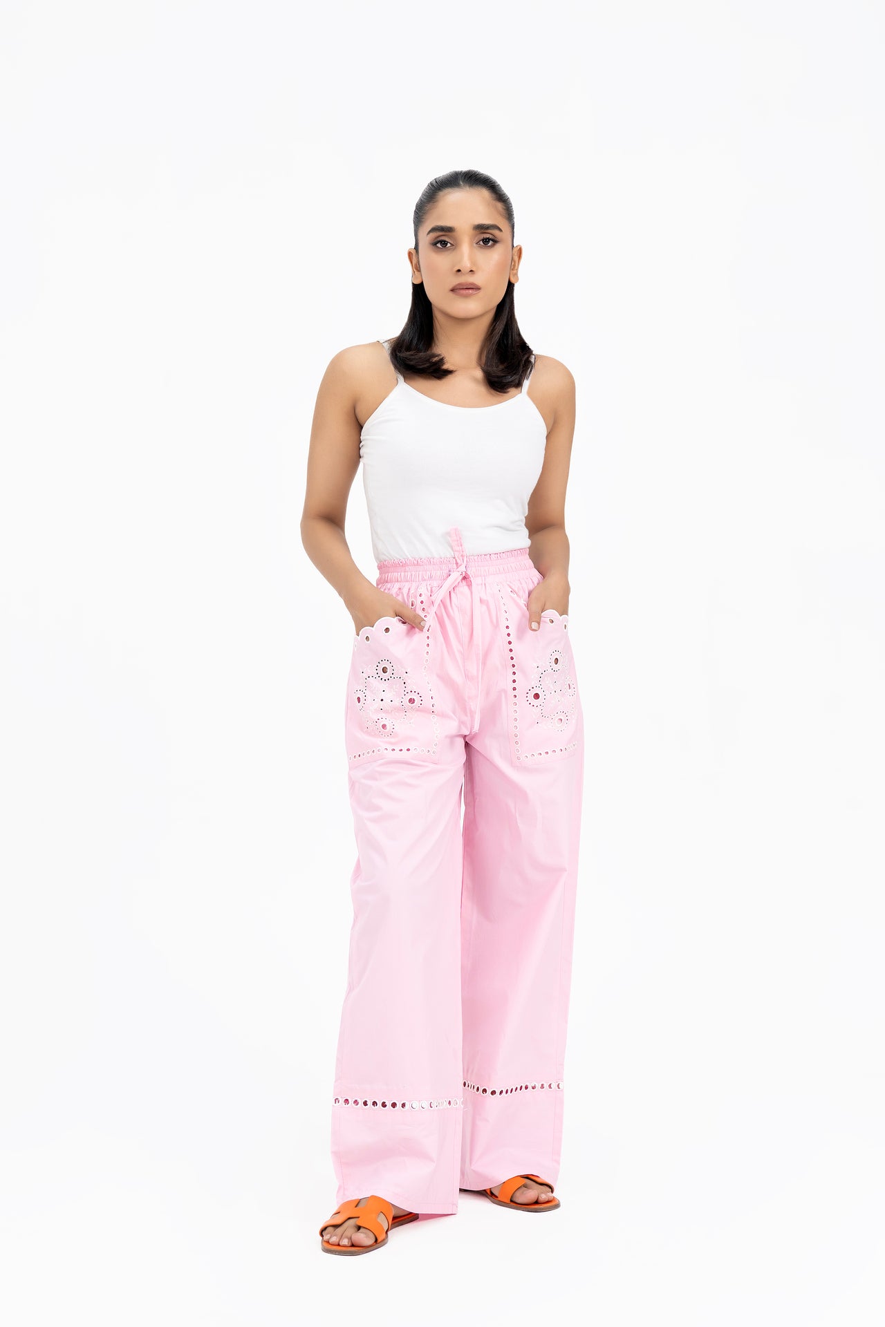 Pull-on Embroidery Pant - Light Pink