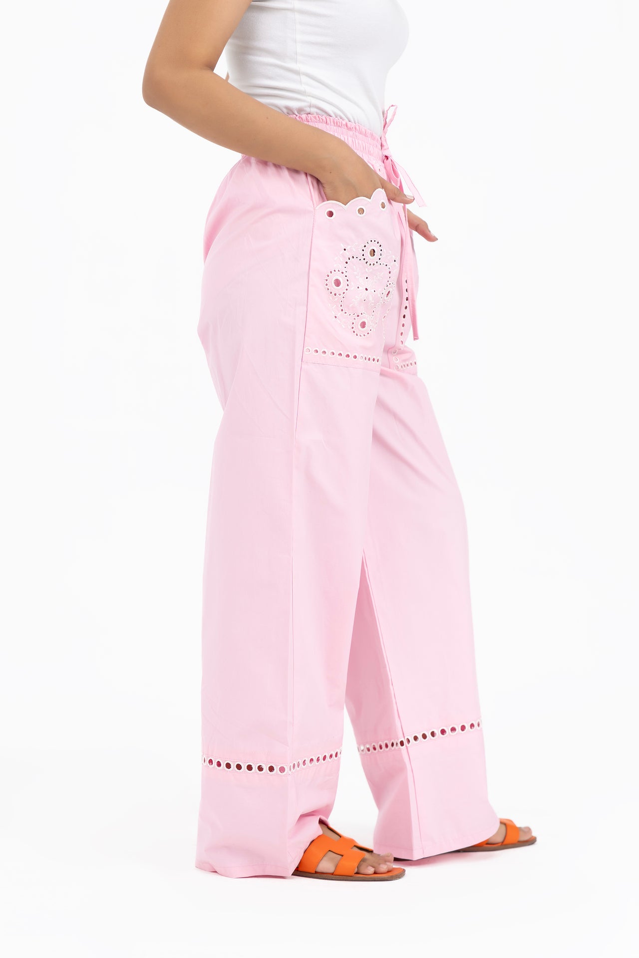 Pull-on Embroidery Pant - Light Pink