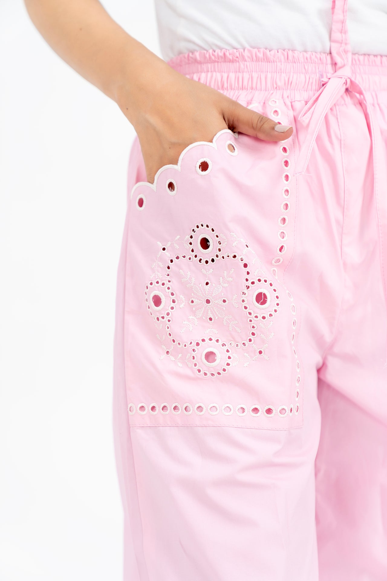 Pull-on Embroidery Pant - Light Pink