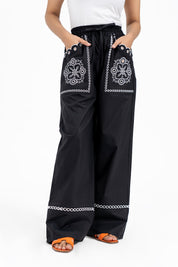 Pull-on Embroidery Pant - Black