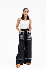 Pull-on Embroidery Pant - Black