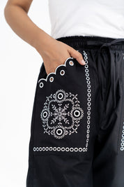 Pull-on Embroidery Pant - Black