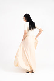 Short Sleeve Ribbed Bubble Hem Dress - Cream