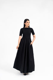 Short Sleeve Ribbed Bubble Hem Dress - Black