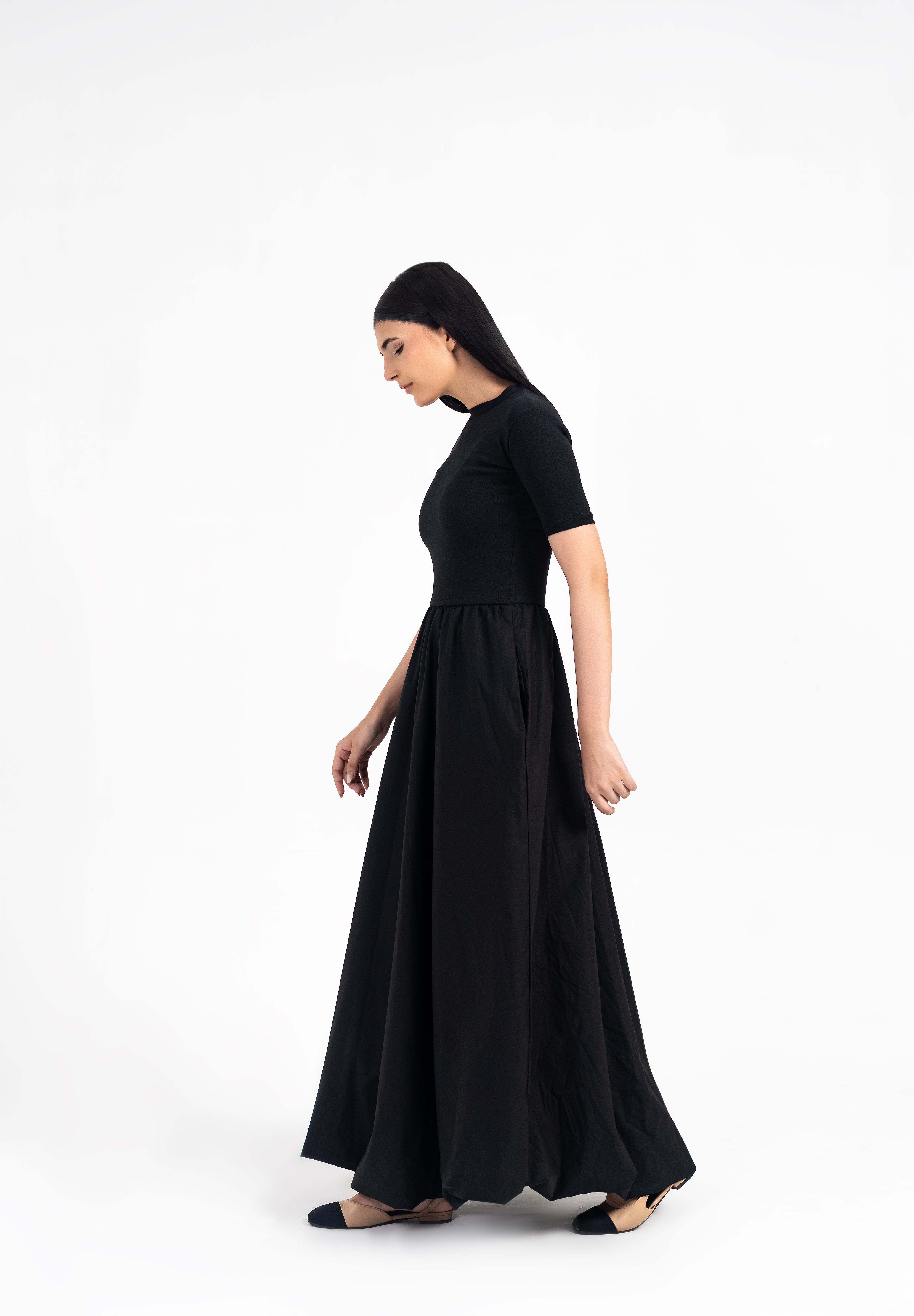 Short Sleeve Ribbed Bubble Hem Dress - Black