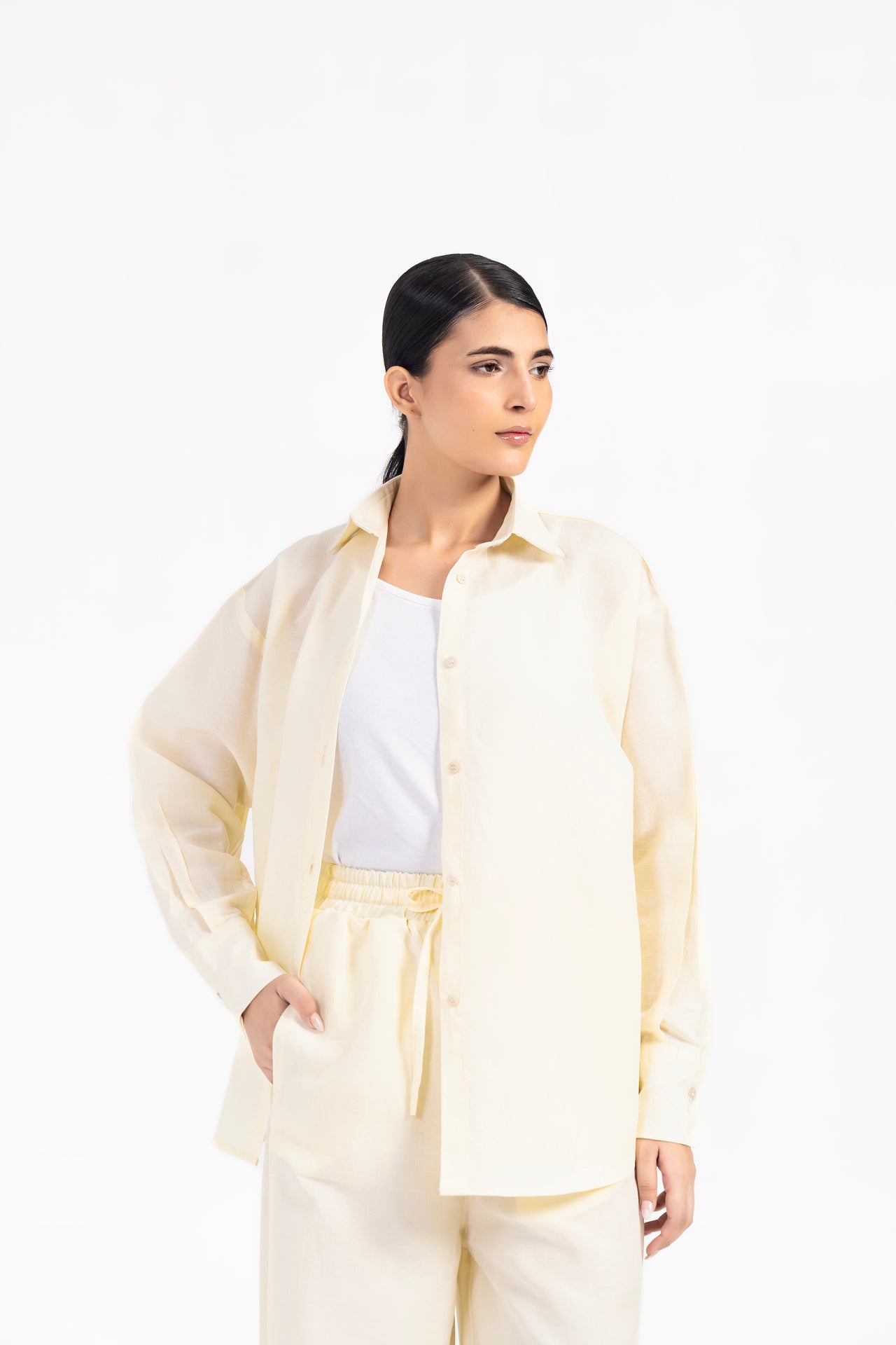 Oversized Shirt with Pleat at Back - Butter Yellow (Linen)