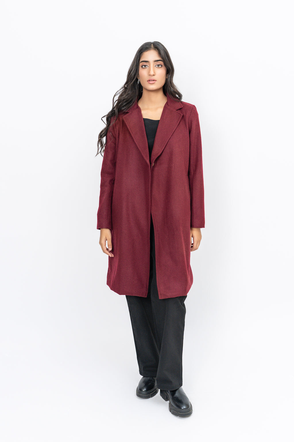 Classic One-Button Wool Coat - Burgundy – Nine Ninety Nine