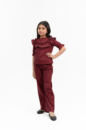 Girls Wide Leg Elasticated Pant - Maroon
