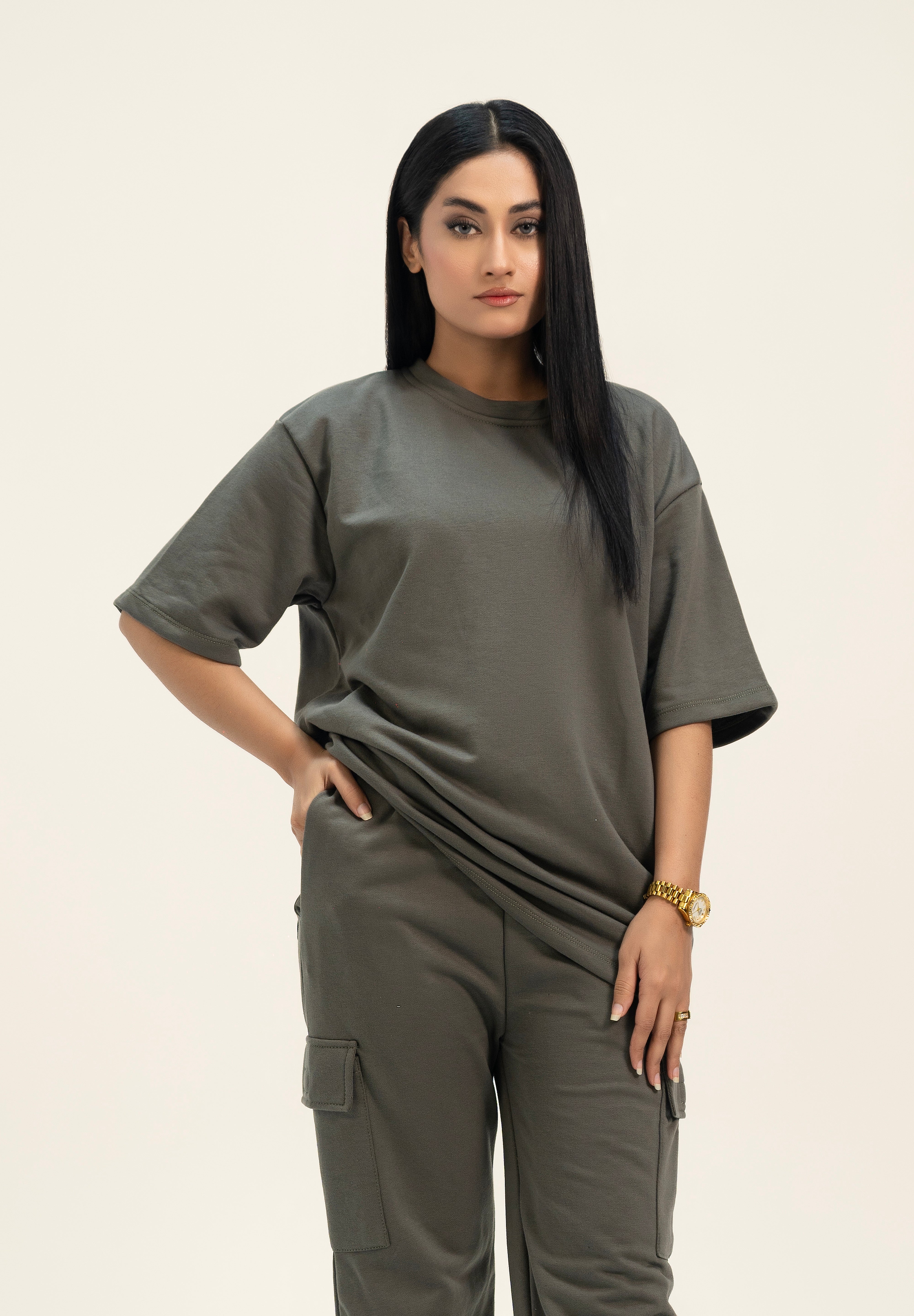 Oversized Terry Top - Army Green