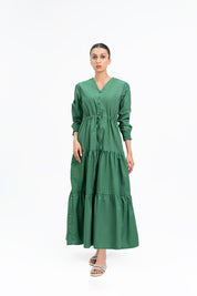 V Neck Dress With Drawcord - Bottle Green