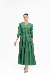 V Neck Dress With Drawcord - Bottle Green