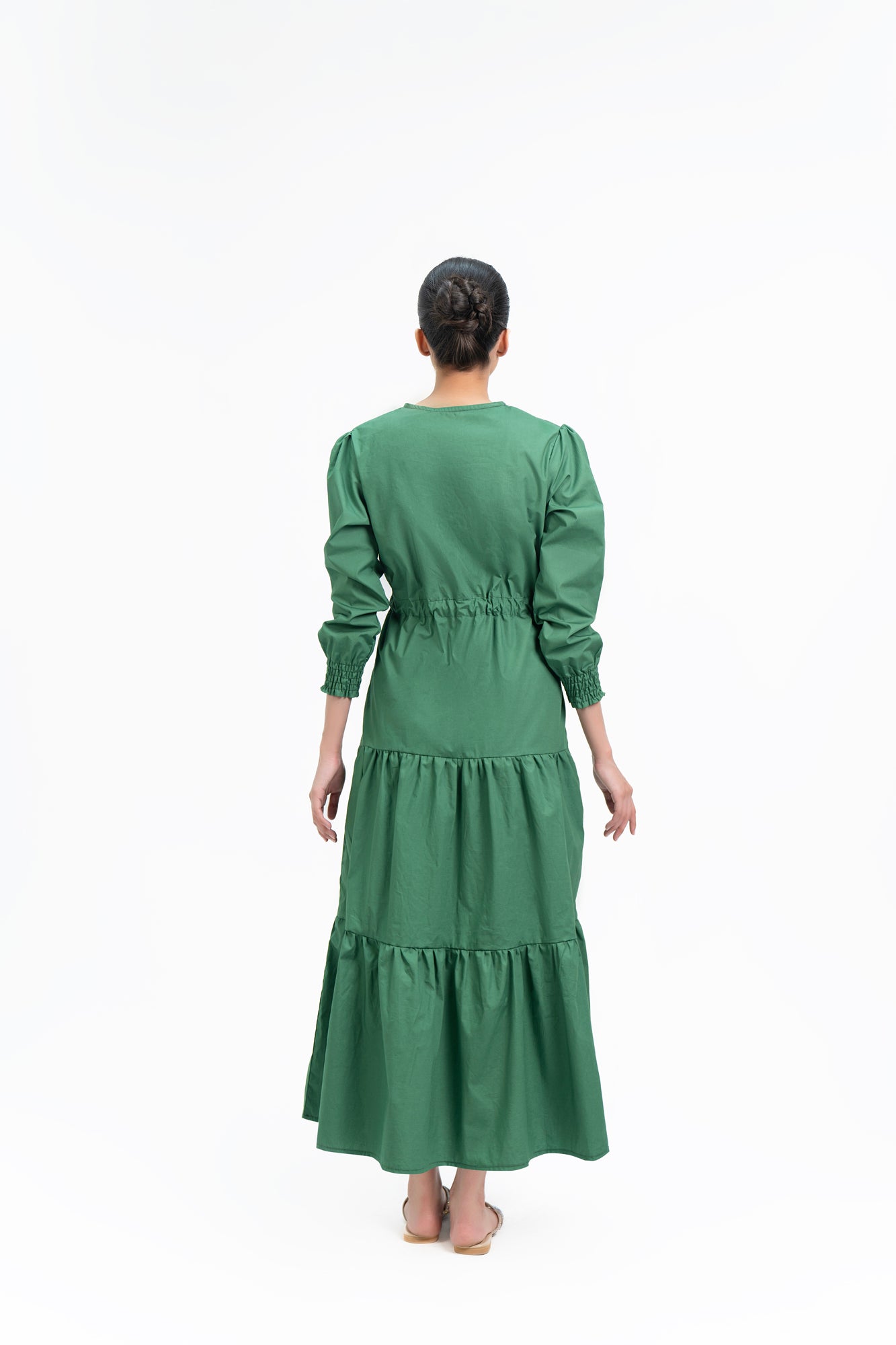 V Neck Dress With Drawcord - Bottle Green