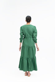 V Neck Dress With Drawcord - Bottle Green