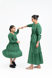 V Neck Dress With Drawcord - Bottle Green