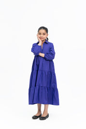 Girls V Neck Collared Dress - Purple