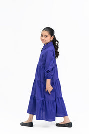 Girls V Neck Collared Dress - Purple