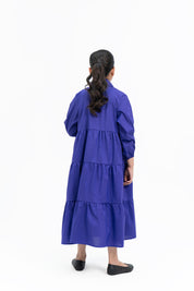 Girls V Neck Collared Dress - Purple