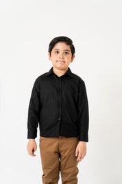 Boys Full Sleeves Button Down Shirt - Black