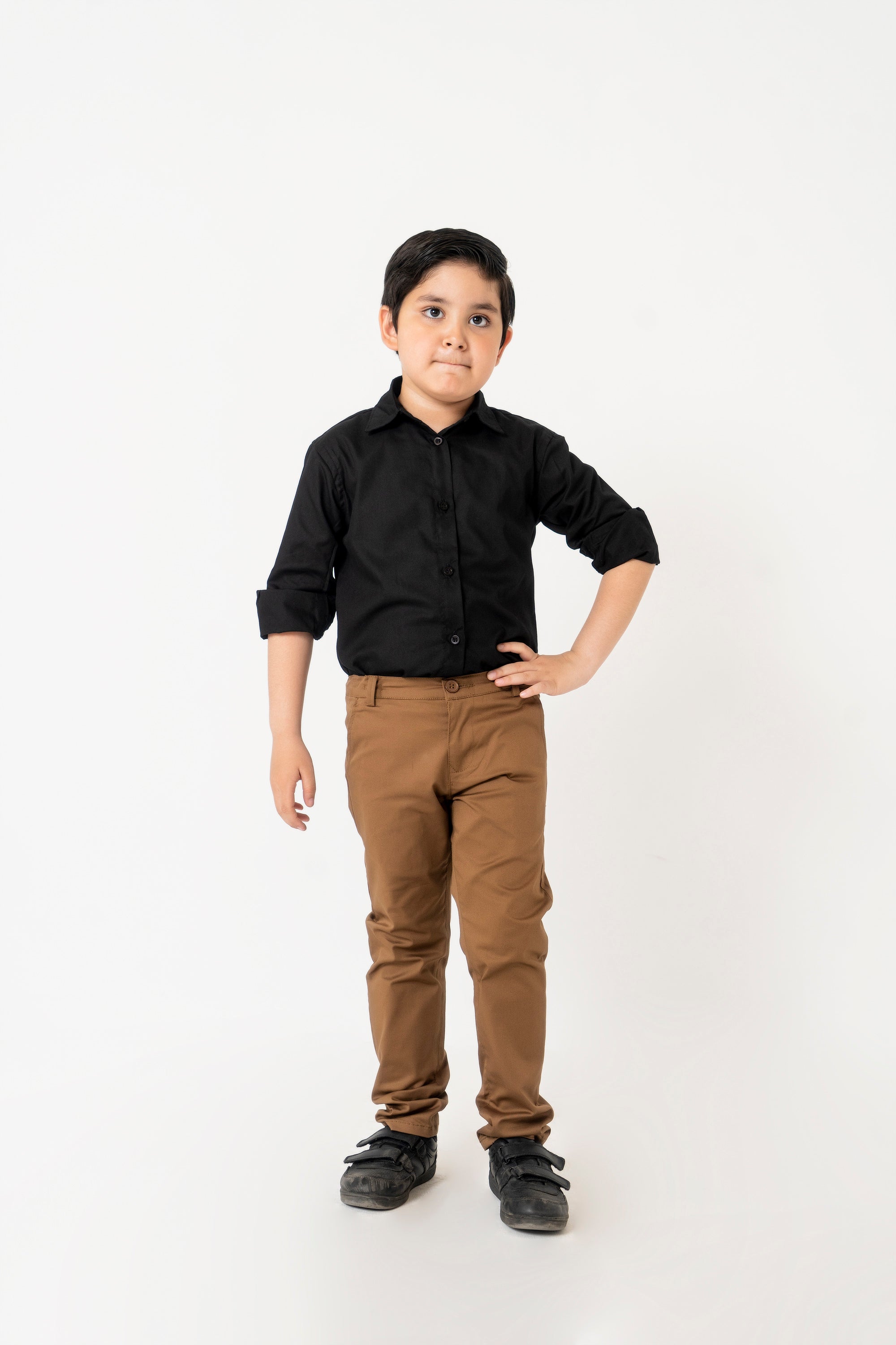 Boys Full Sleeves Button Down Shirt - Black