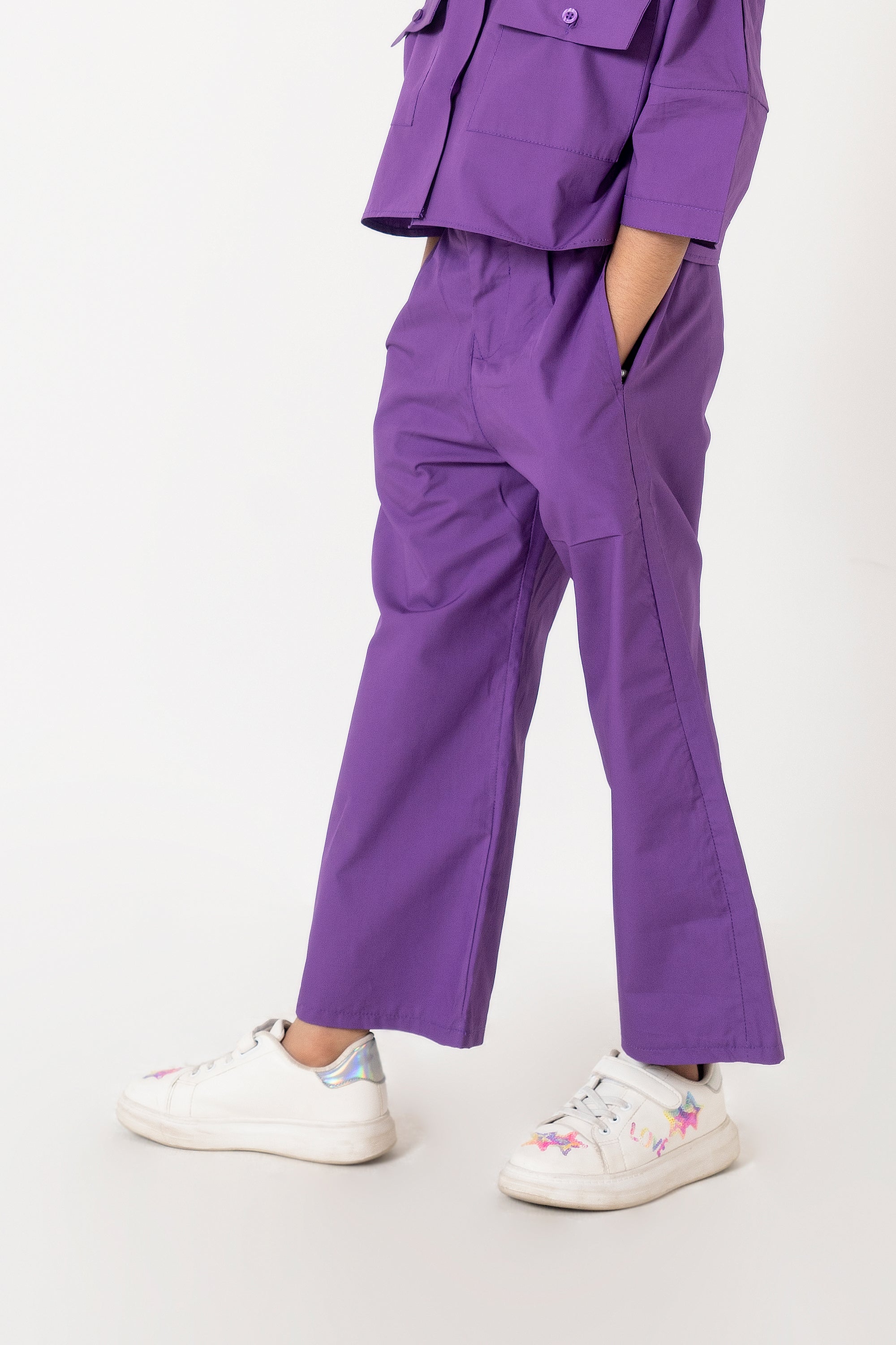 Girls High Waisted Culotte Pant with Pleat - Purple