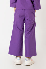 Girls High Waisted Culotte Pant with Pleat - Purple