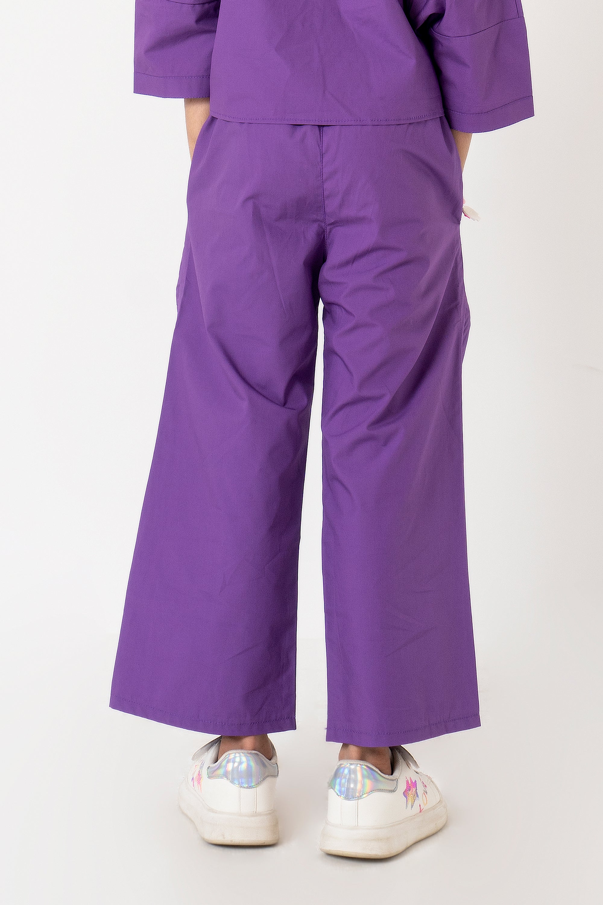 Girls High Waisted Culotte Pant with Pleat - Purple