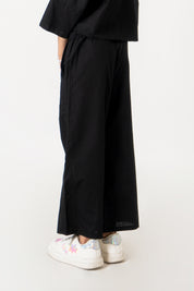 Girls High Waisted Culottes Pant With Pleat - Black