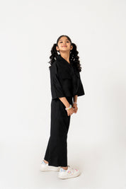 Girls High Waisted Culottes Pant With Pleat - Black