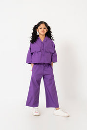Girls High Waisted Culotte Pant with Pleat - Purple