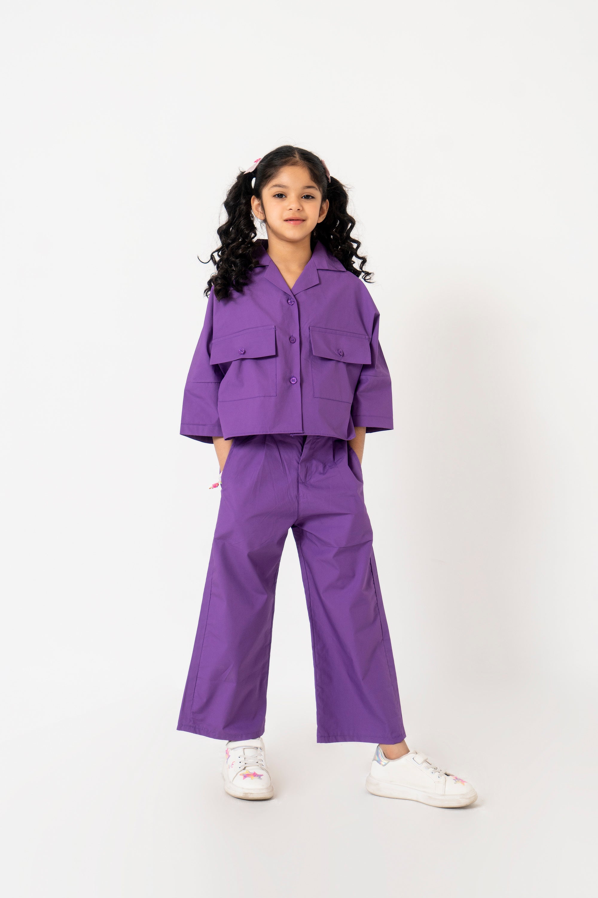 Girls High Waisted Culotte Pant with Pleat - Purple