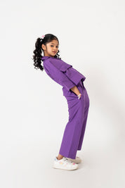 Girls High Waisted Culotte Pant with Pleat - Purple