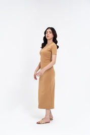Short Sleeve Knit Dress - Camel Brown