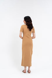 Short Sleeve Knit Dress - Camel Brown