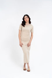 Short Sleeve Knit Dress - Beige