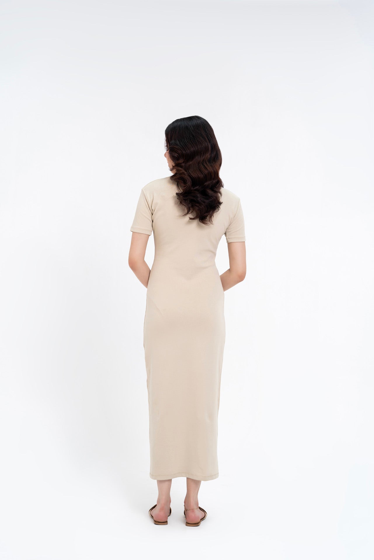 Short Sleeve Knit Dress - Beige