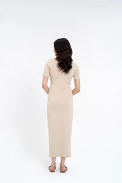 Short Sleeve Knit Dress - Beige