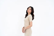 Short Sleeve Knit Dress - Beige