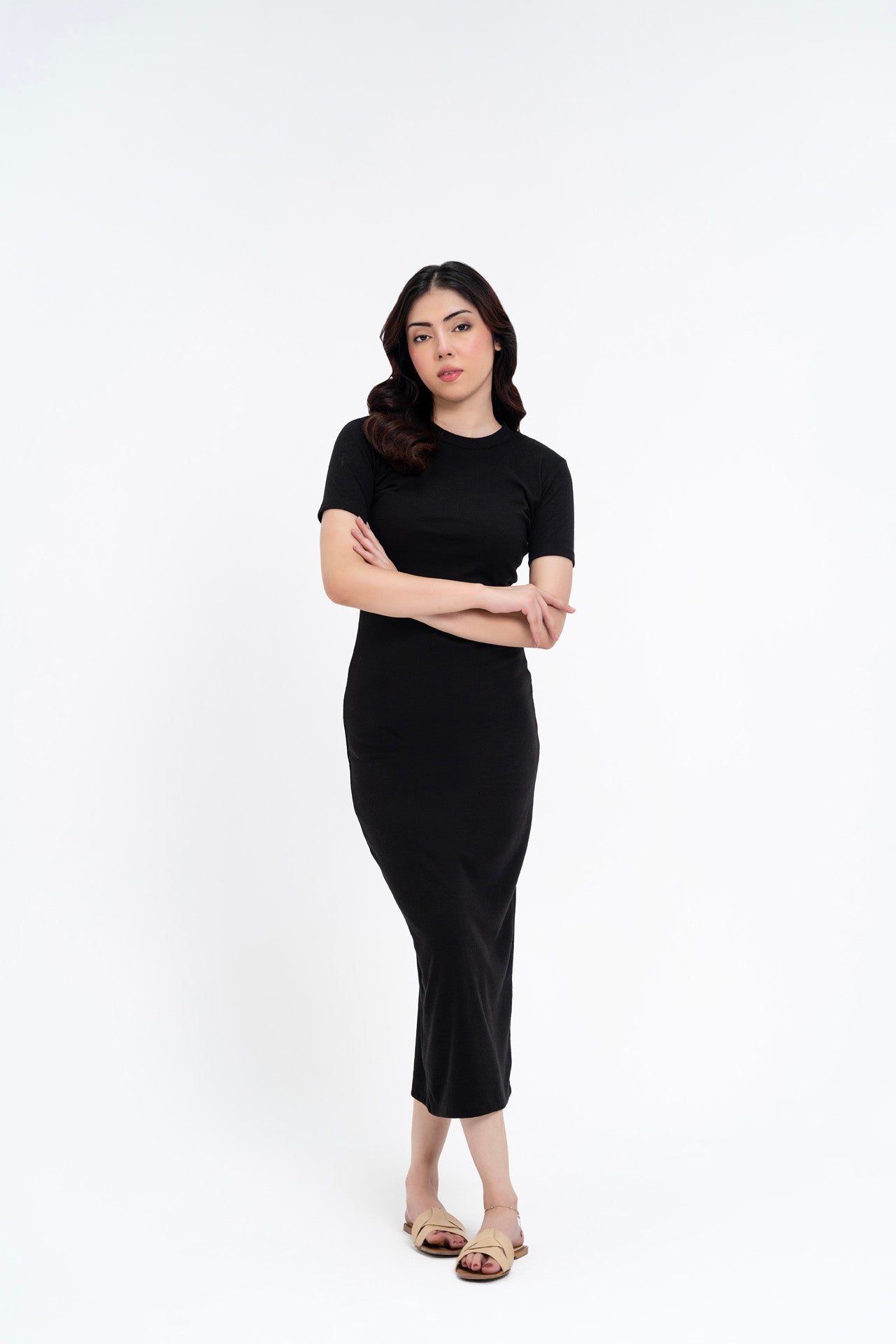 Short Sleeve Knit Dress - Black
