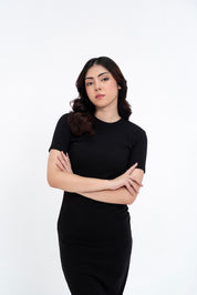 Short Sleeve Knit Dress - Black