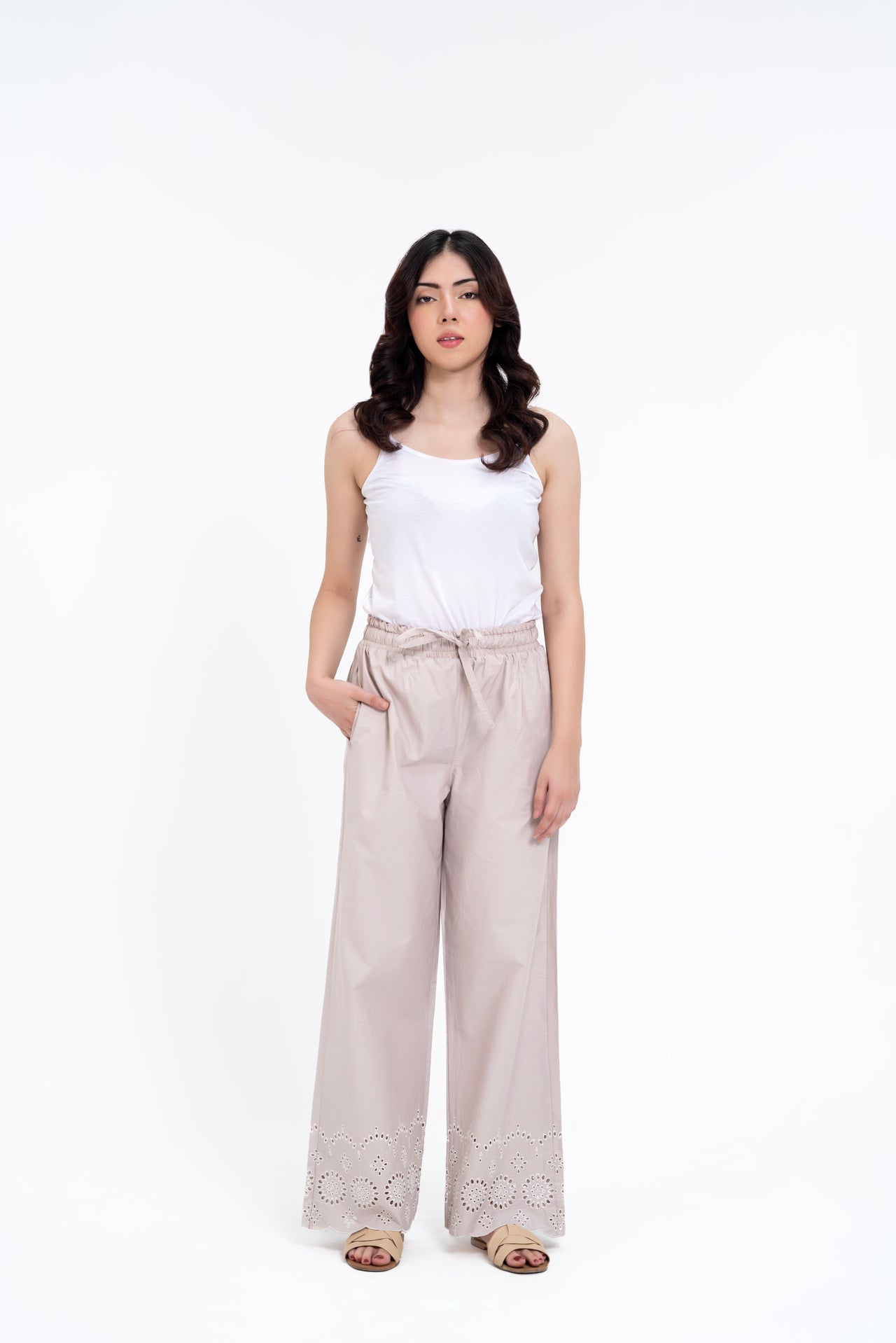 Pull-on Cutwork Pant - Stone